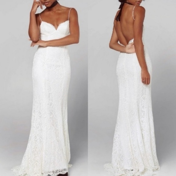 FAME AND PARTNERS Anthropologie ivory lace gown size 0 - Picture 1 of 11